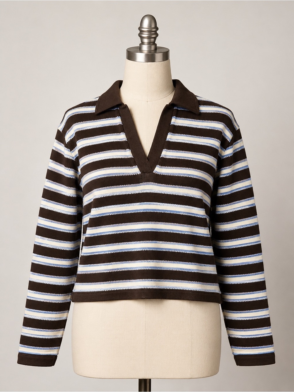 Madewell women’s collared Polo Shirt blue white Stripe textured knit top XXS NWT